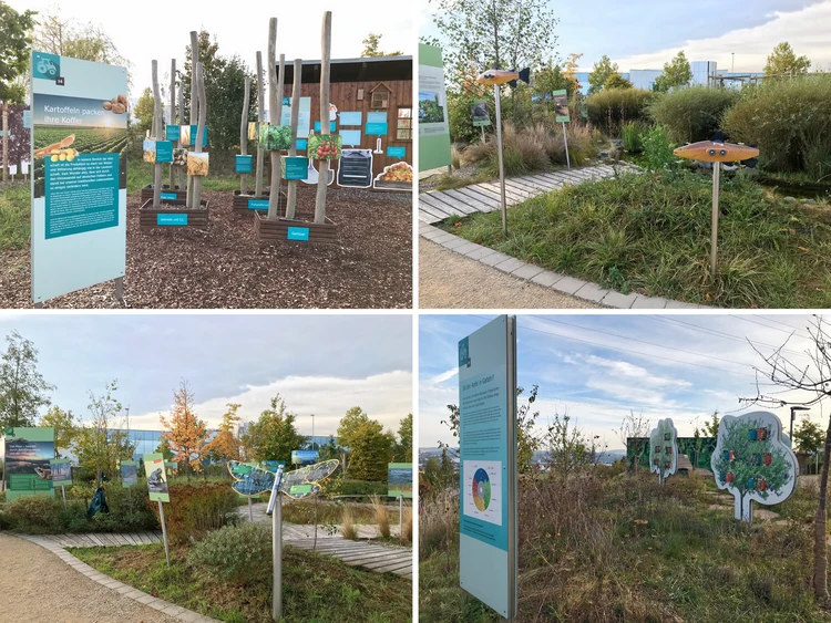 Eine Collage zeigt verschiedene Stationen der KLIMA ARENA im Themenpark.